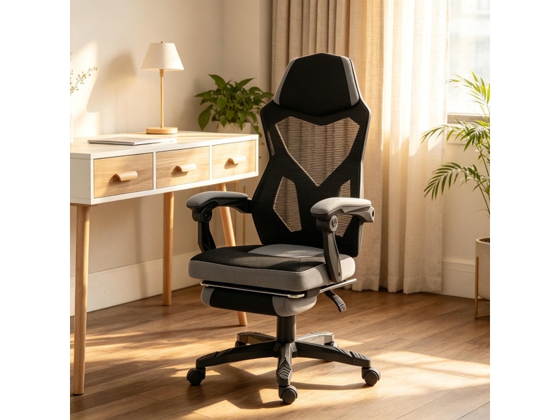  Fauteuil de bureau gaming ergonomique avec repose-pieds noir et gris 58 x 63 x 122 cm T5828P540931 - Conforama B