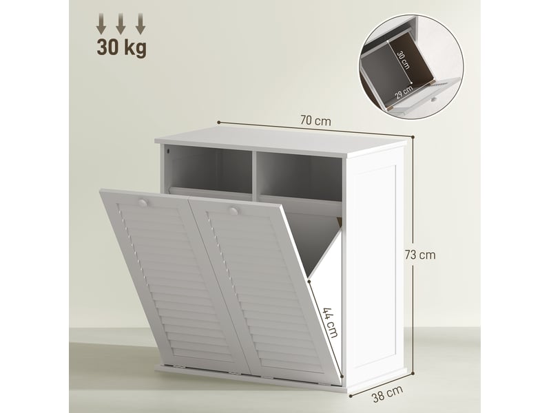  Meuble de salle de bain 70 x 38 x 73 cm – blanc – 2 paniers à linge basculants ventilés avec poignées  - Conforama C