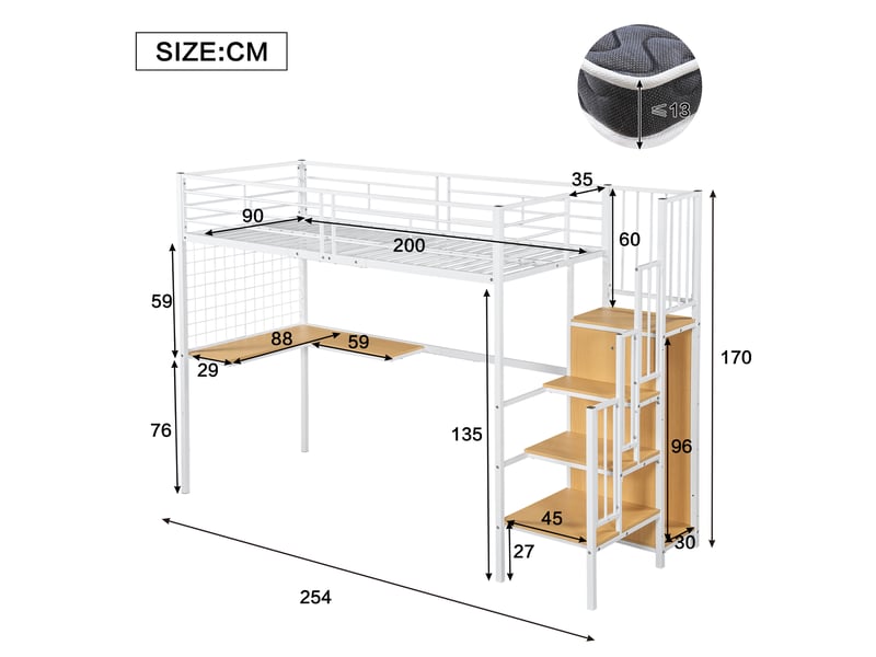  Lit mezzanine 90x200cm coloris blanc lit enfant blanc - Conforama C
