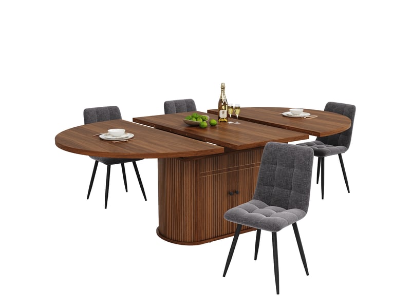 Table à manger extensible 118-158x118x76.5cm pour 4 à 6 personnes, avec rangements intégrés, gain de place, marron foncé evarich - Conforama A