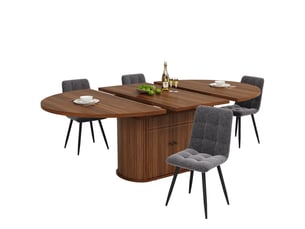 Table à manger extensible 118-158x118x76.5cm pour 4 à 6 personnes, avec rangements intégrés, gain de place, marron foncé