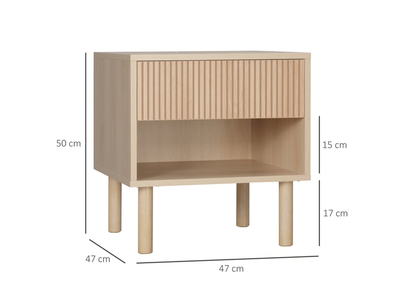  Table de chevet table de nuit avec tiroirs et niches, table d'appoint style moderne pour chambre à coucher, salon, finition bois naturel, dim. 47 x 47 x 50 cm  - Conforama C