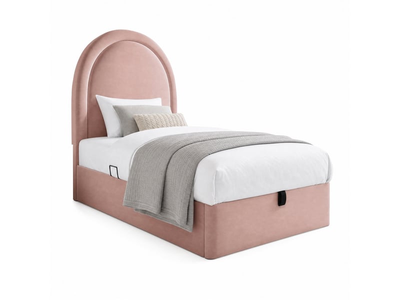  Lit coffre enfant 190×90 cm avec rangement sous le sommier relevable, sans matelas, en velours rose  - Conforama A