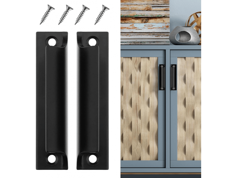  2 poignées pour porte coulissante, invisibles pour meubles d'intérieur, en alliage, avec entraxe de 90 mm (noir)  - Conforama A