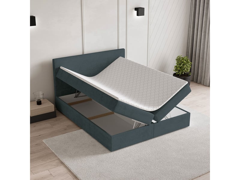 Boxspring nira 200x200 cm, lit complet avec matelas, bleu - Conforama C