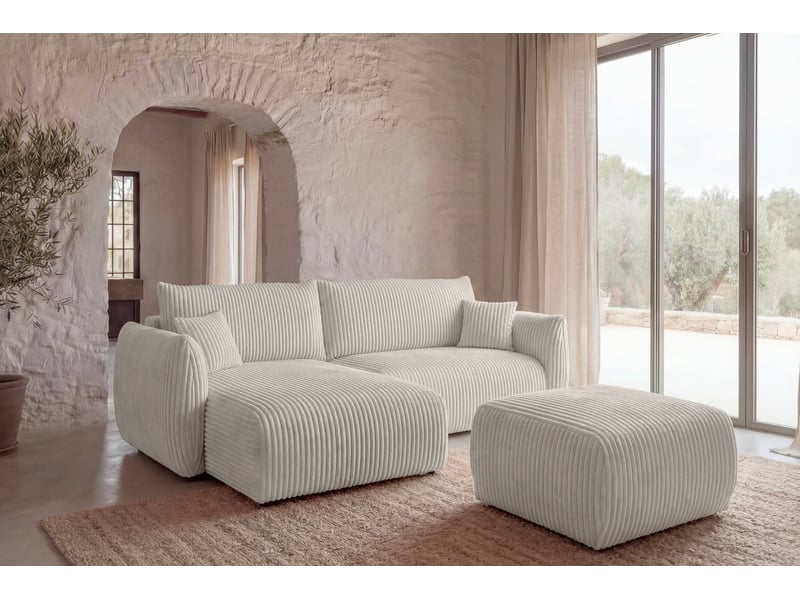  Elio - canapé d'angle convertible gros velours côtelé 4 places blanc  - Conforama B