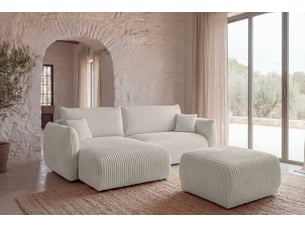 Canapé d'angle réversible convertible CASANOVA 4 places Velours côtelé blanc avec coffre de rangement
