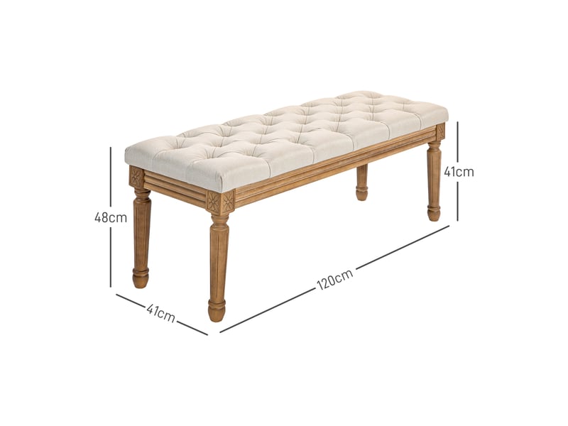  Banquette capitonnée, style vintage, 120 x 41 x 48 cm, blanc crème  - Conforama E