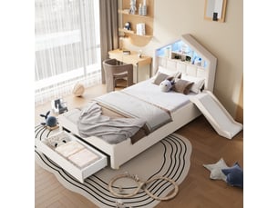 Lit cabane 90x200 cm <strong>CHICFURN</strong>  <strong></strong> coloris beige