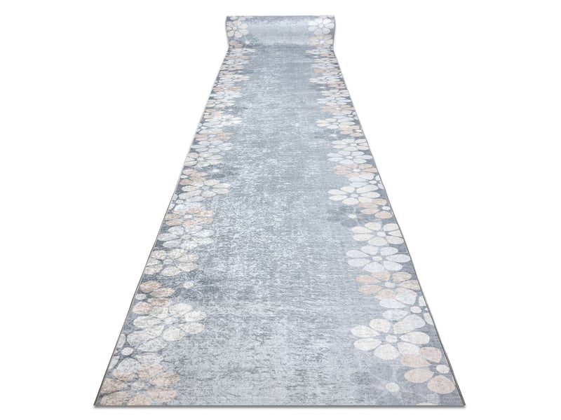 Tapis de couloir antidérapant lotus margaretka 60960 fleurs gris lavable 120 cm 120x440 cm - Conforama A