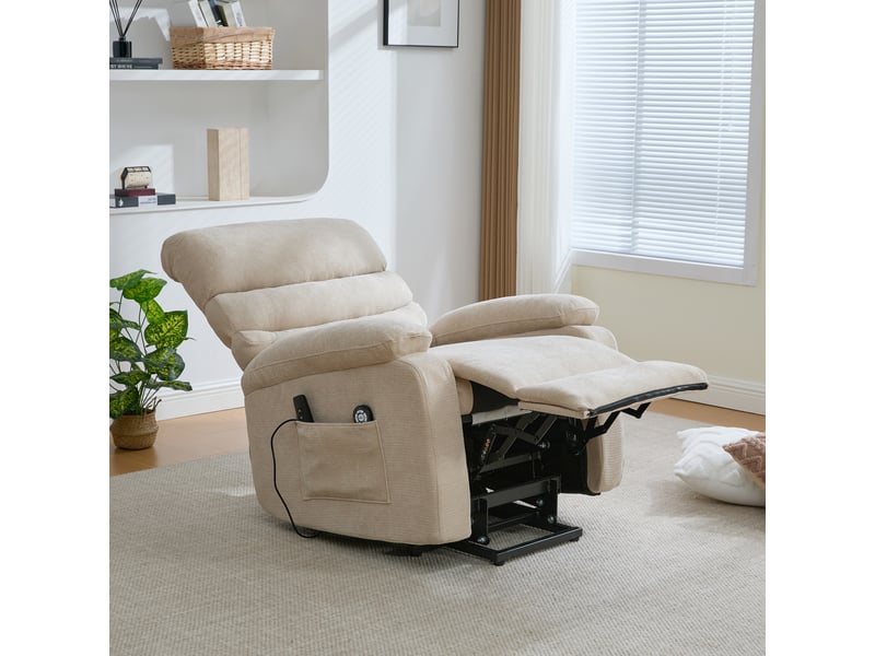  Fauteuil relax électrique releveur massant et chauffant en chenille beige clair Fay Lum - Conforama E