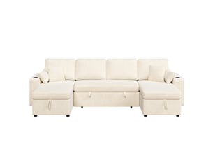 Canapé d'angle gauche fixe <strong></strong> <strong>Qualité haut de gamme</strong> 4 places Tissu beige avec coffre de rangement