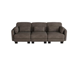 Canapé droit modulable 3 places 253x88x88 cm, coussins de soutien et accoudoirs, chenille, marron