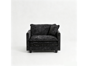 Canapé 1 place en chenille noire, coussin d'assise double couche, structure modulable pour salon ,pouf non inclus