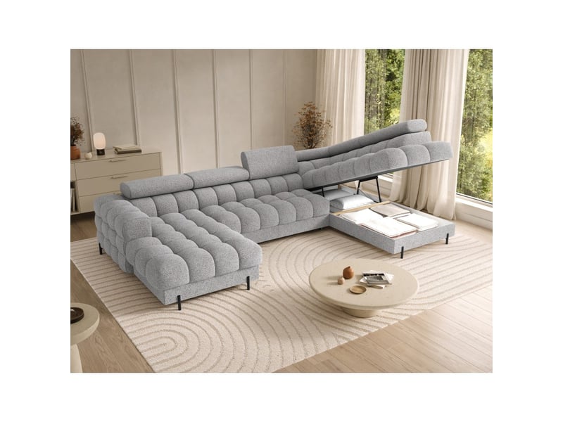 Canapé panoramique convertible gris chiné clair angle droit feraria 358x93x202cm - Conforama C