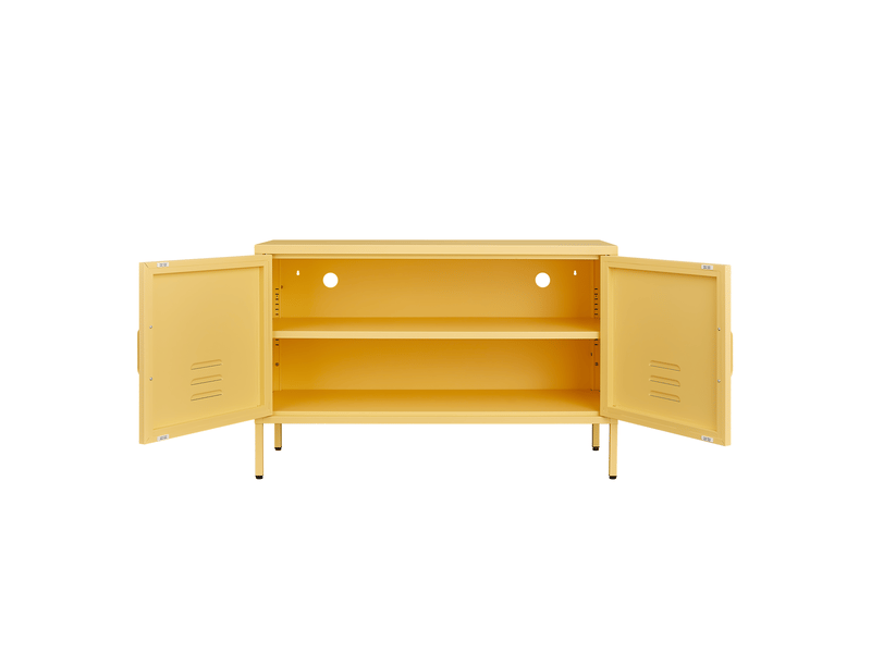  Armoire de rangement 100 x 40 x 65 cm jaune en métal, 2 portes, étagères réglables et passe-câbles  - Conforama D