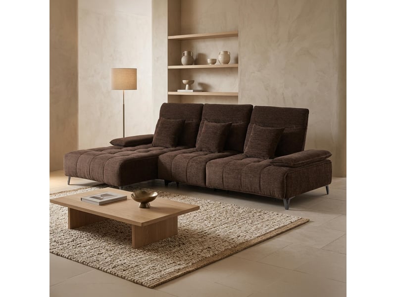  Canapé d'angle relax électrique en tissu matelassé marron - angle  - Conforama B