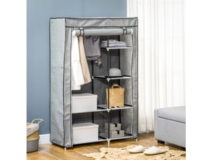 Armoire de rangement en tissu grise 103 x 43 x 162,5 cm, 6 étagères et penderie