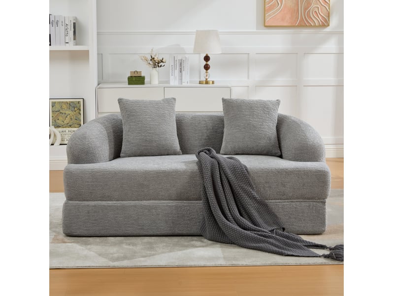  Canapé modulaire 2 pl 157x84x65cm, 2 coussins, mousse à haute densité, prêt à installer, adapté au salon, chenille, gris clair  - Conforama E