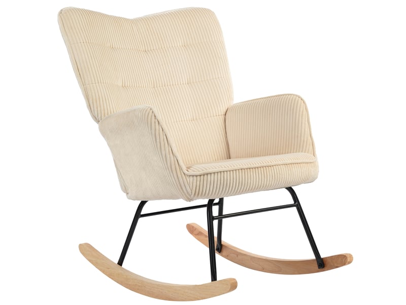  Fauteuil à bascule beige aspect velours côtelé avec accoudoirs et patins en bois, fauteuil de relaxation pour salon  - Conforama A