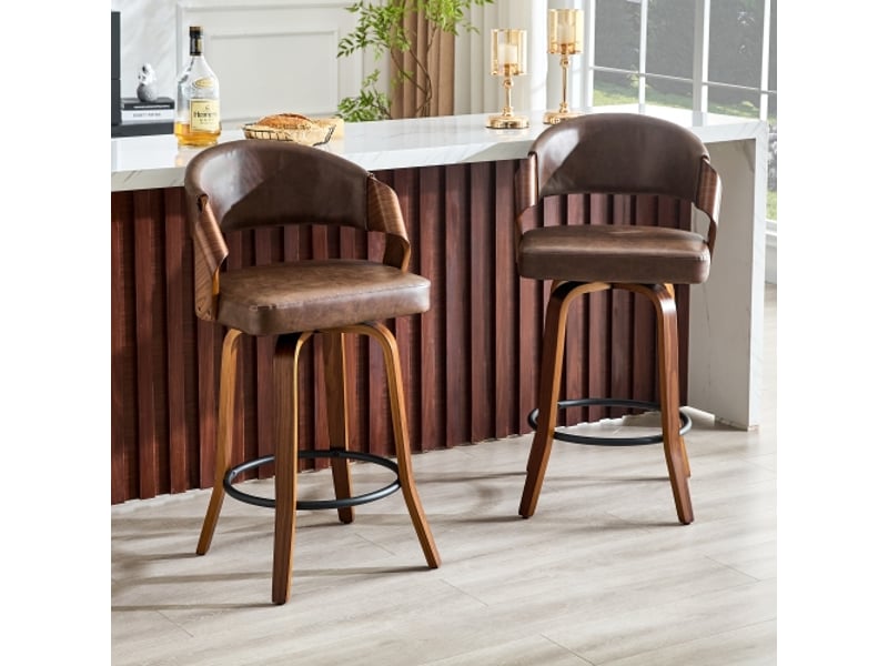  Ensemble de 2 tabourets de bar avec dossier – piètement bois, assise pu, hauteur 95 cm, sans table  - Conforama B