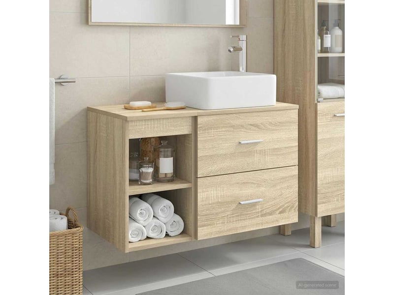  Ensemble de mobilier de salle de bain 2 pcs chêne sonoma shl4756  - Conforama B