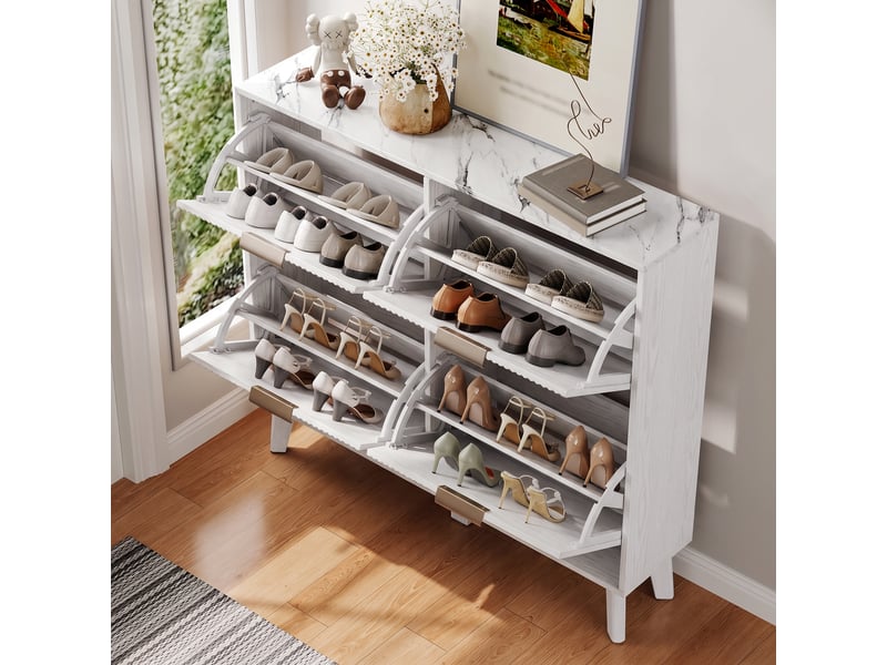  Meuble à chaussures 105 x 24 x 95,5 cm mdf blanc, 4 rabats,grand rangement d'entrée GL Store - Conforama E
