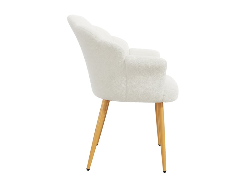  Fauteuil de salle à manger à dossier pétale 64x65,5x85 cm en tissu teddy blanc  - Conforama E