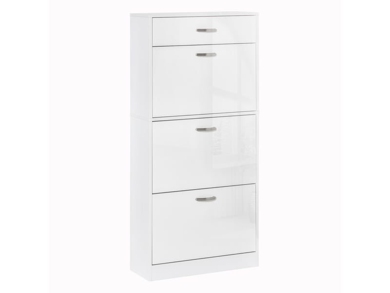  Meuble à chaussures - 3 portes abattantes et tiroir coulissant - dim. 62l x 24l x 135h cm blanc  - Conforama A