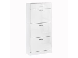 Meuble à chaussures - 3 portes abattantes et tiroir coulissant - dim. 62l x 24l x 135h cm blanc
