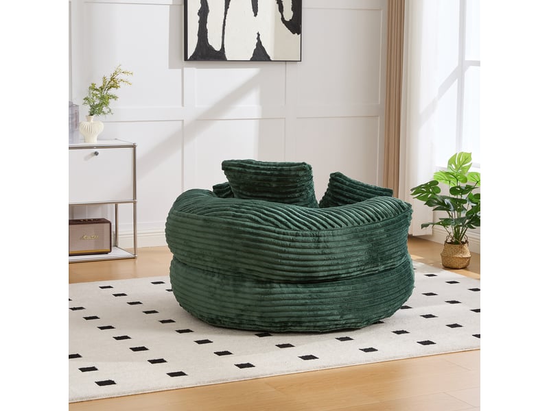  Fauteuil pouf en velours côtelé, avec dossier haut, accoudoirs enveloppants et assise large, vert émeraude  - Conforama D