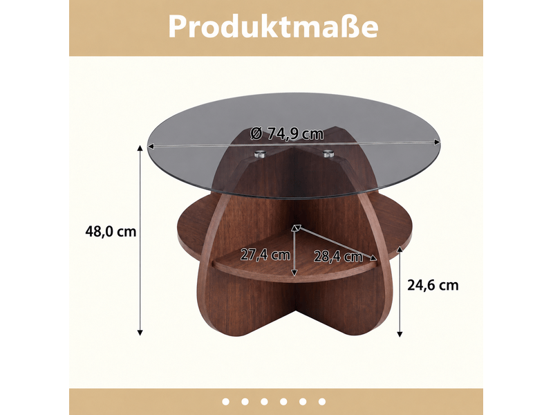  Table basse ronde 74,90x74,90x48,00 cm en verre gris et mdf effet bois foncé  - Conforama C