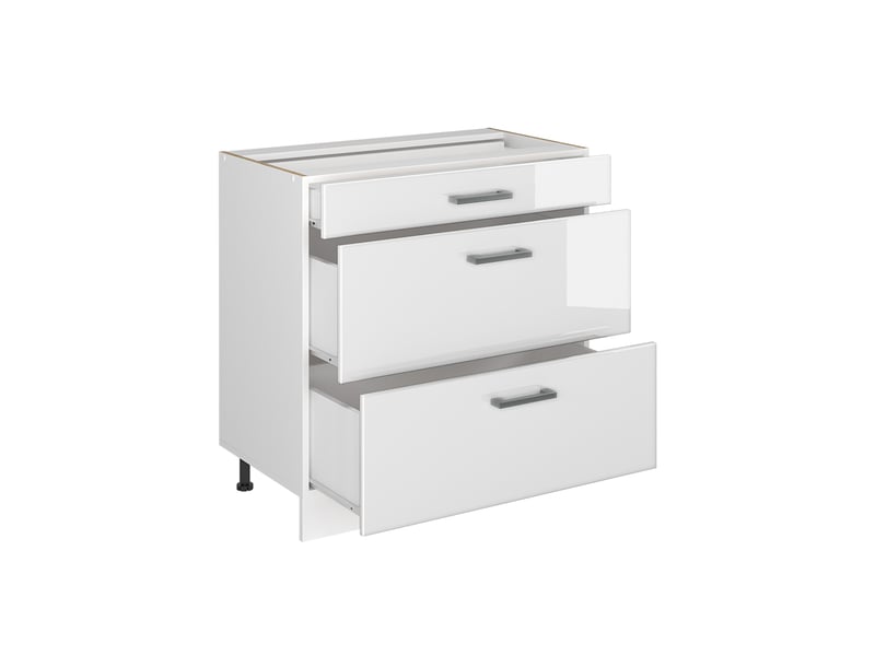  Vicco meuble cuisine, blanc haute brillanceblanc, 80cm avec 3 tiroirs plan de travail chêne doré  - Conforama C