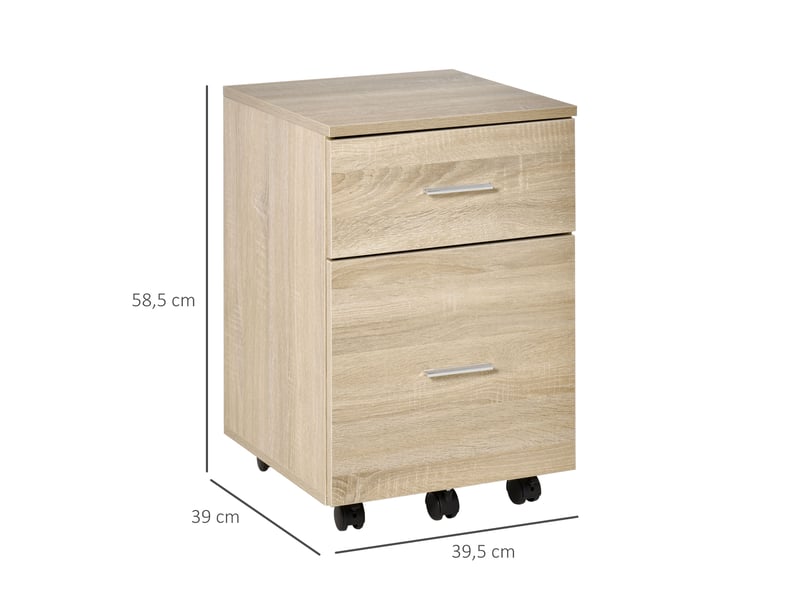  Classeur de bureau à 2 tiroirs, à roulettes, pour dossiers a4 ou lettre, 39,5 x 39 x 58,5 cm, chêne  - Conforama E