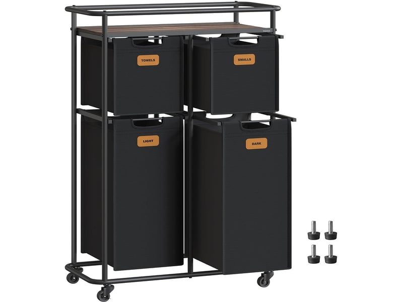  Panier à linge mobile avec roulettes trieur ergonomique 72,4 x 33 x 109,1 cm pratique style moderne en acier noir 12_0012753  - Conforama A
