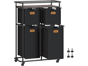 Panier à linge mobile avec roulettes trieur ergonomique 72,4 x 33 x 109,1 cm pratique style moderne en acier noir 12_0012753