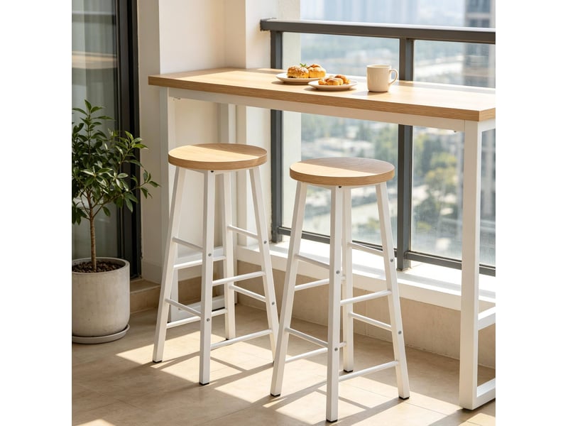  Tabouret de bar lot de 2 avec repose-pieds et patins de protection en mdf et métal chêne clair, 30 × 30 × 71 cm  - Conforama B