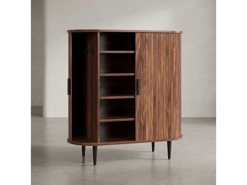  Buffet d'entrée avec portes coulissantes, meuble de rangement avec 4 crochets, effet bois, 85x40x93 cm  - Conforama C