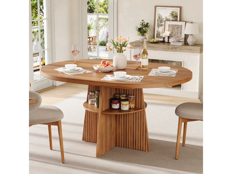  Table de cuisine ronde avec allonge bois foncé - 110x110-150max.cm mdf  - Conforama B