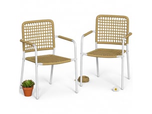 Lot de 2 chaises de jardin empilables en résine tressée, avec accoudoirs et dossier, dimensions 55x57x82 cm, jaunes