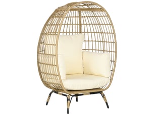 Fauteuil de jardin 105 x 97 x 150 cm rotin forme panier coussin d'assise structure métal kaki