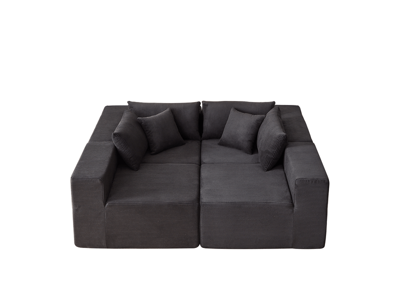  Canapé d'angle compressée en l en velours côtelé,264x167x71cm,canapé modulaire 4 pièces en mousse,sans montage,noir  - Conforama W