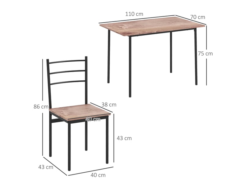  Ensemble table et chaises 5 pièces peu encombrant comprenant une table de cuisine rectangulaire et 4 chaises modernes, en mdf et acier  - Conforama E