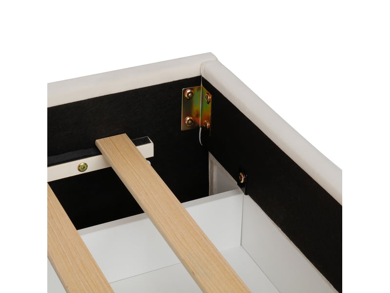  Lit cabane enfant 140x200 cm en velours beige avec toboggan, sans matelas  - Conforama E
