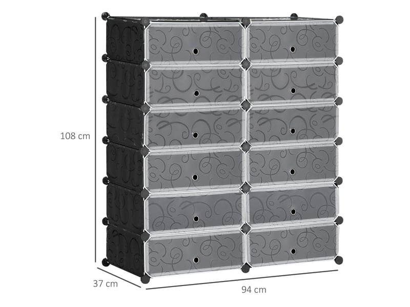  Armoire meuble à chaussures modulable 94l x 37l x 108h cm 12 cubes capacité rectangulaires 24 paires de chaussures  - Conforama C