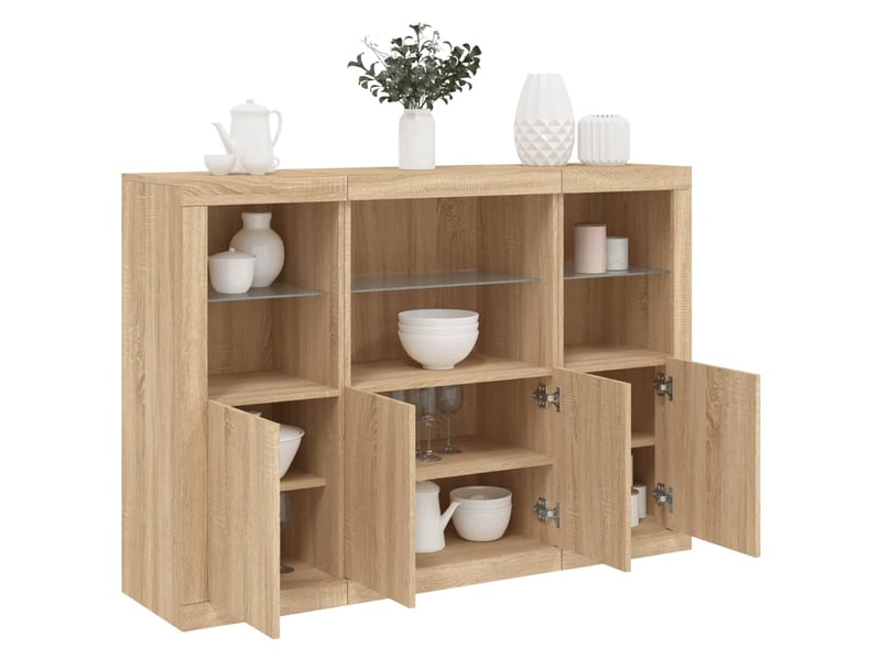  Buffets avec lumières led 3 pcs - bahut - meuble de rangement chêne sonoma bois d'ingénierie  - Conforama B