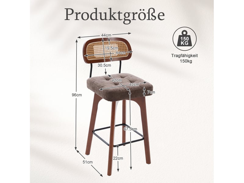  Lot de 2 tabourets de bar pivotants 360° en chenille marron, 44x51x96 cm  - Conforama C