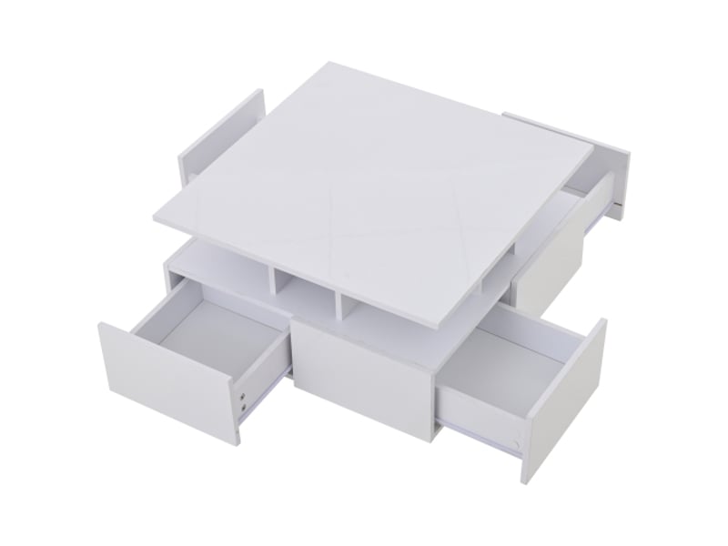 Table basse blanche laquée 70x70 cm – led, 4 tiroirs, design géométrique, capacité 30 kg – meuble salon tendance - Conforama D