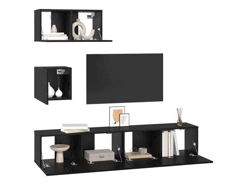  Ensemble meuble tv - banc tv - meuble de rangement 4 pcs chêne noir bois d'ingénierie  - Conforama C