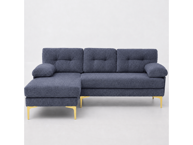  Canapé d’angle réversible 3 places méridienne interchangeable  - accoudoirs rembourrés chenille bleu  - Conforama A